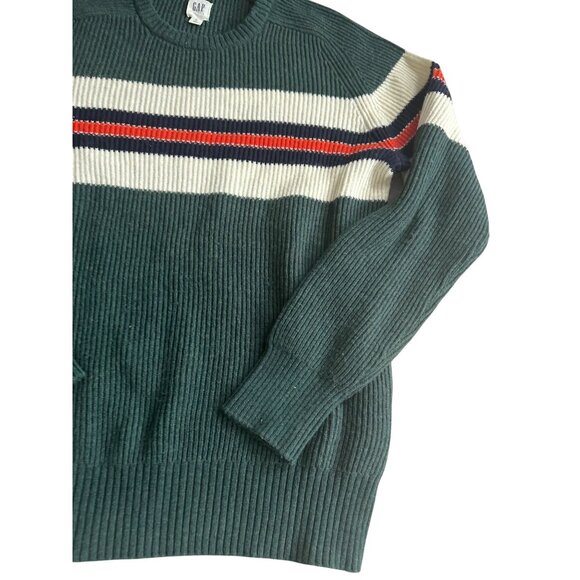 GAP Men's Ribbed Green Striped Crewneck Sweater Size Medium - Picture 3 of 5